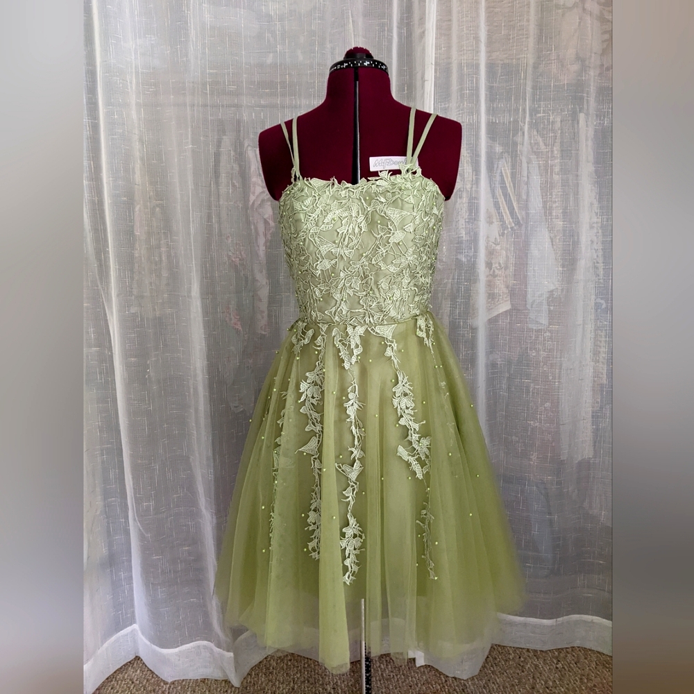 Tinkerbell fairy vibes grass green floral gown